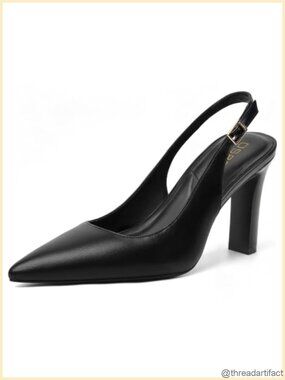 Womens Slingback Heels Chunky Block 3.5in Pointed Toe Closed Toe Pumps